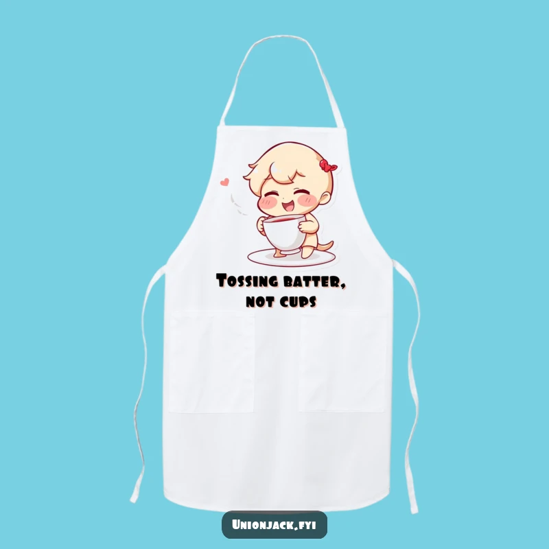 Funny Apron: Giggling Character Tosses Teacup, Playful Kitchen Funny Gift