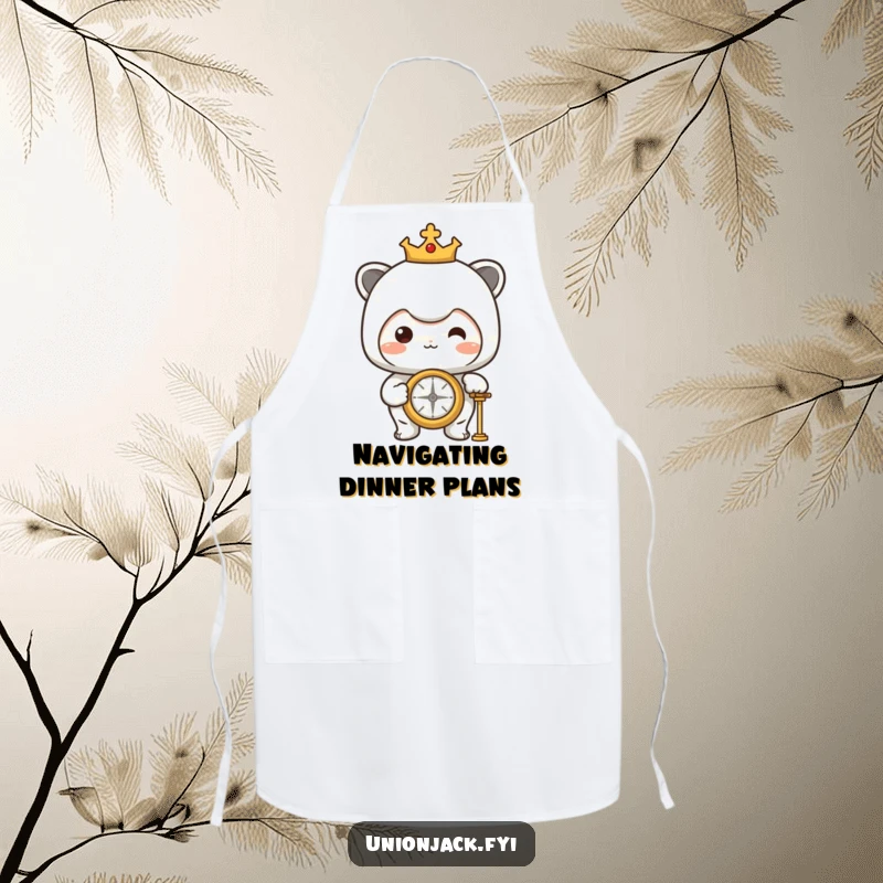 Funny Apron: Character proudly looking at a compass, perfect for kitchen adventures with a humorous and directional theme.