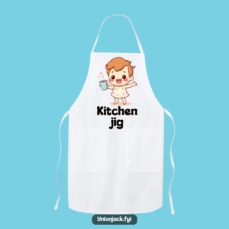 Kitchen Funny Apron: Happy Character Dance & Cuppa - Joyful Cooking Gear