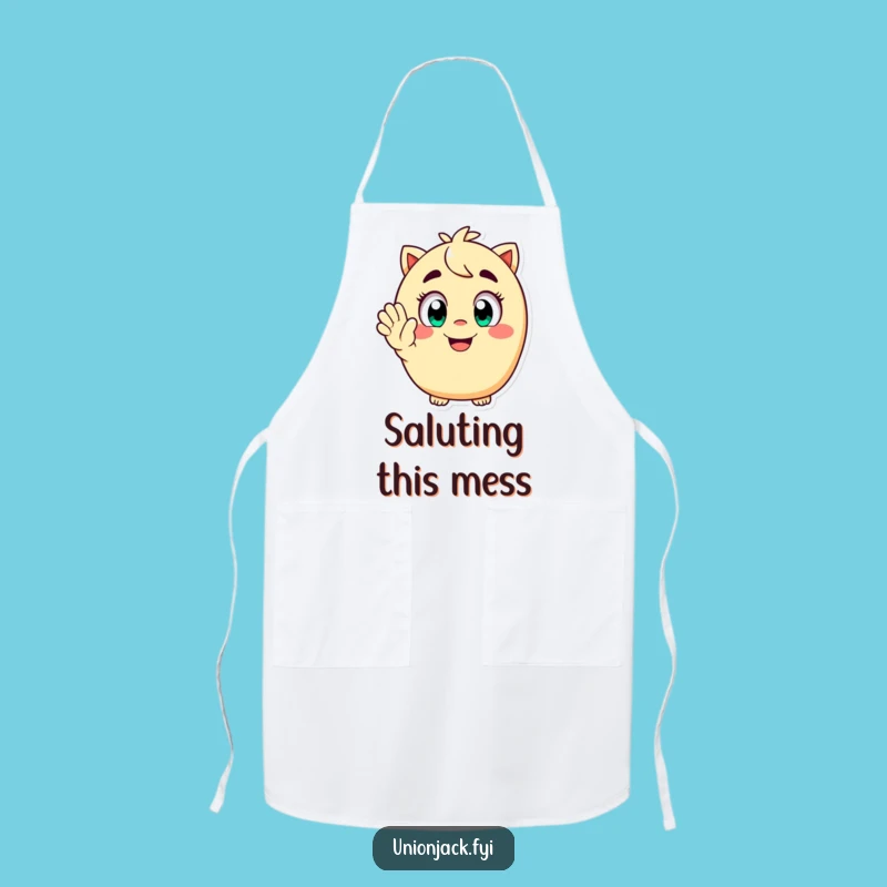 Funny Apron: Happy Character Salutes While Cooking, Cheerful Funny Gift