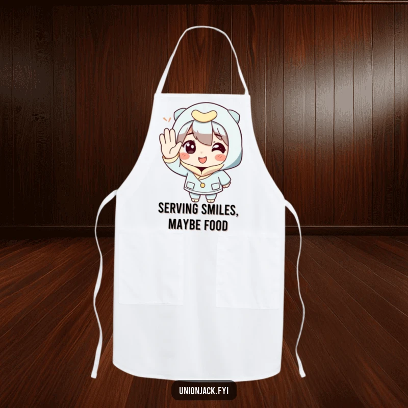 Funny Apron: A character proudly shows off an exaggeratedly polite salute while ready to cook.