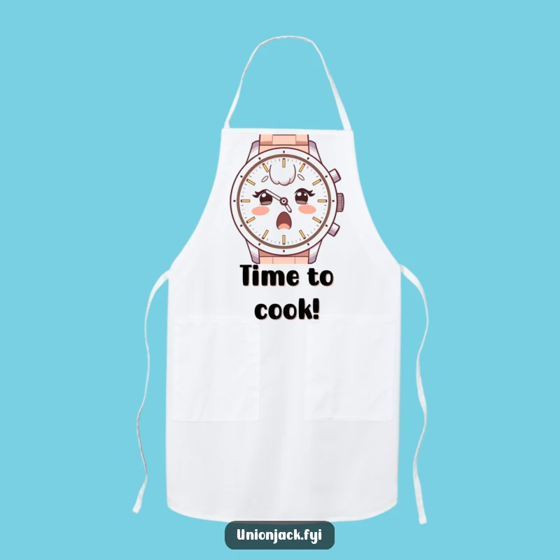 Funny Apron: Surprised Character Admires Watch Face, Quirky Funny Gift