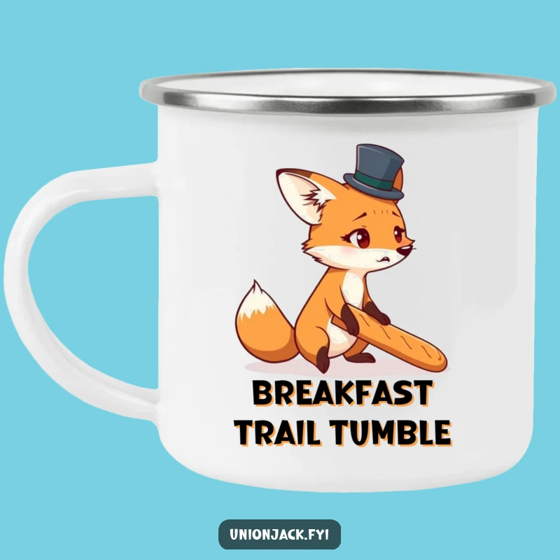 Funny Fox Top Hat Baguette Camping Mug: Rugged & Hilarious Outdoor Gift