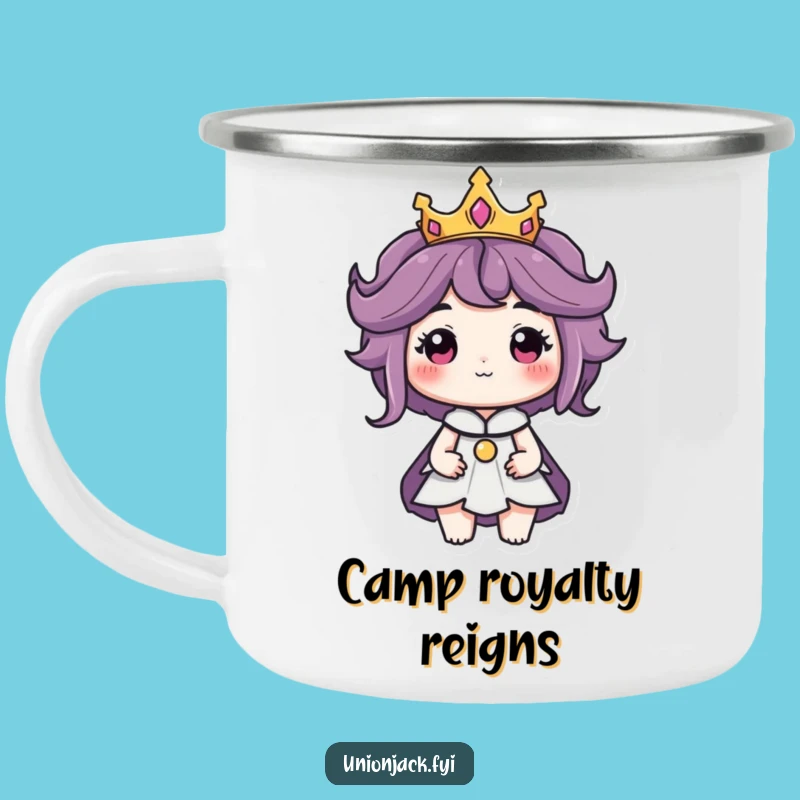 Funny Crowned Character Camping Mug: Regal Teacup for Majestic Adventures