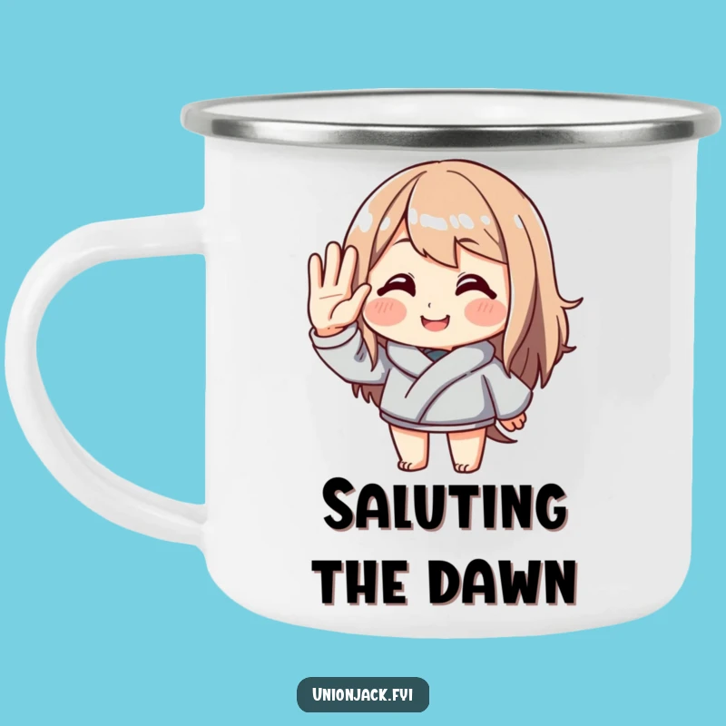 Funny Saluting Character Camping Mug - Polite Salute Outdoors, Practical Funny Gift