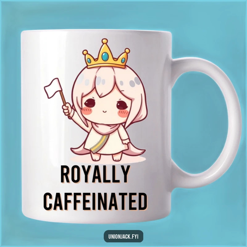 Funny Crowned Character Mug: Waving Flag, Royal Humorous Gift