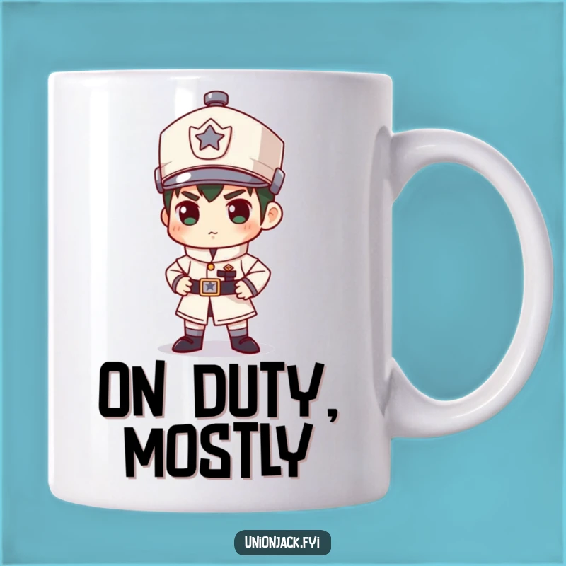 Funny Guard Duty Mug: Stiff Character's Hilarious Stance, Perfect Humorous Gift!