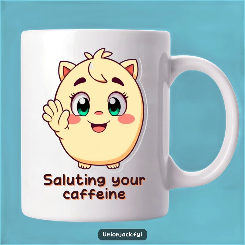 Funny Saluting Character Mug: A Happy Wide-Eyed Grin, Perfect Funny Gift