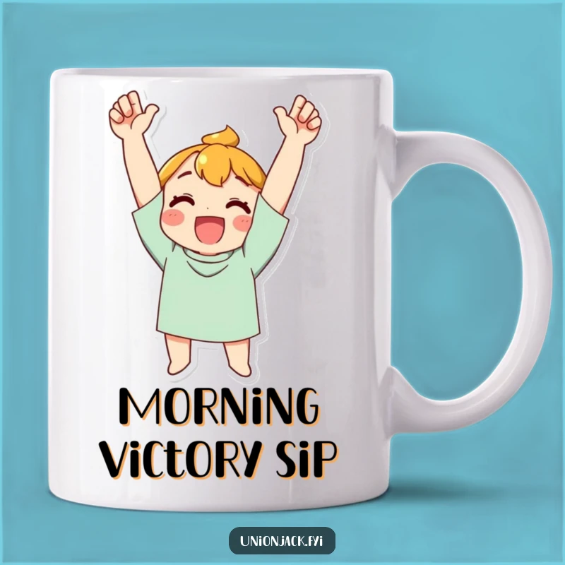 Funny Triumph Mug: Cheering Character - Perfect Funny Gift for Celebrating Victories