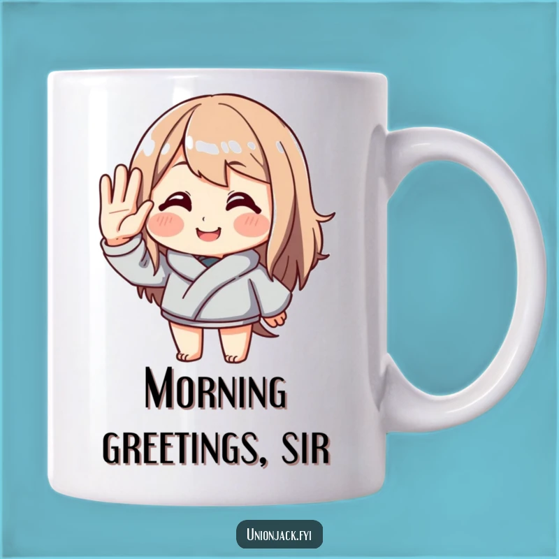 Funny Saluting Character Mug - Polite Smile, Perfect Funny Gift for Gracious People