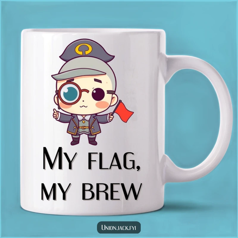 Funny Monocle Character Mug: Proudly Displaying a Small Flag - Perfect Funny Gift