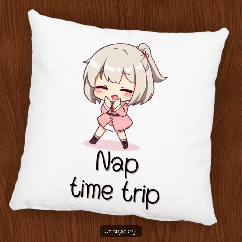 Funny pillow featuring a character comically tripping while attempting a posh curtsey, bringing cozy elegance and a dose of refined humor.