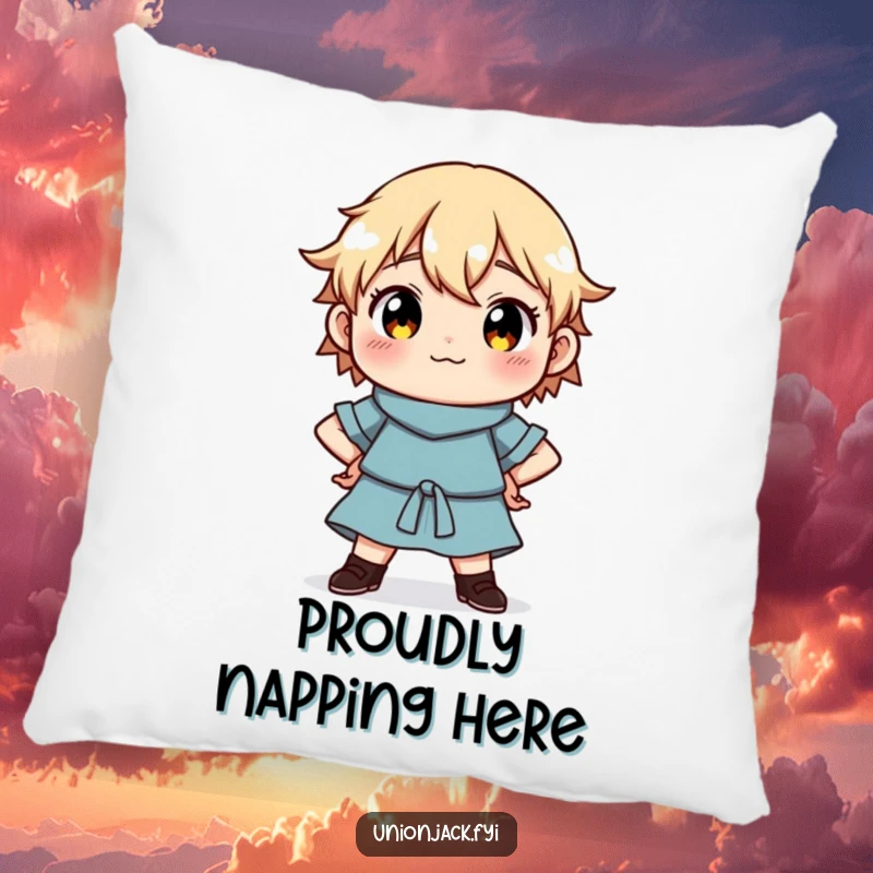 Funny Pillow: Character in a proud pose with hands on hips, offering a comfy and confident decorative element.