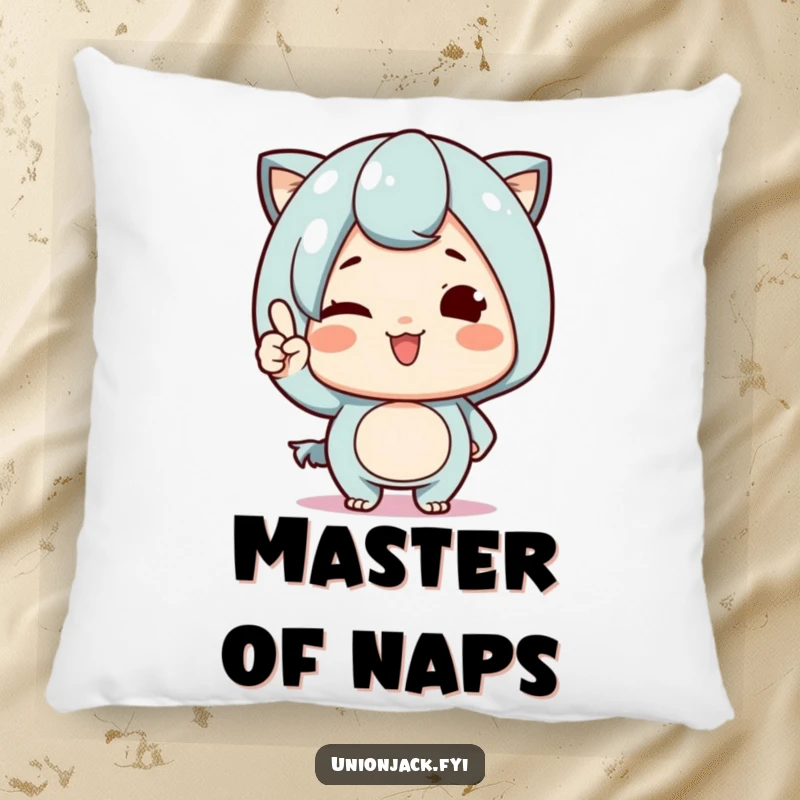 Funny Pillow: Cute character winking proudly and nodding, offering comfort and a dose of cheerful confidence for home decor.