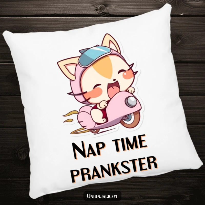 Funny pillow with a character sticking its tongue out playfully from beneath a bowler hat, offering plush comfort and cheeky charm.