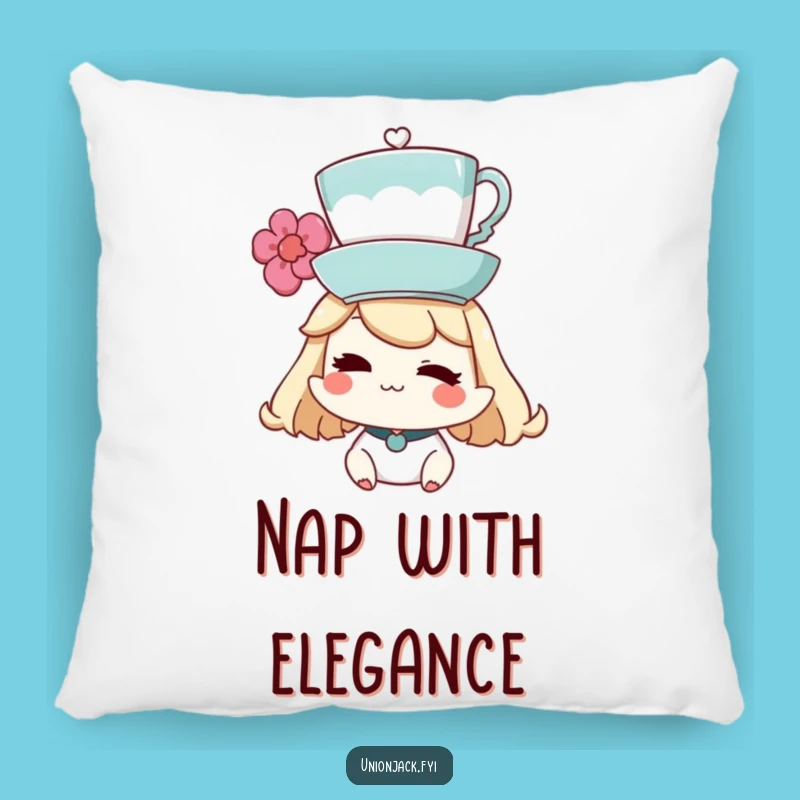 Funny Teacup Pillow: Character's Balancing Act - Soft Accent Pillow, Ideal Funny Gift