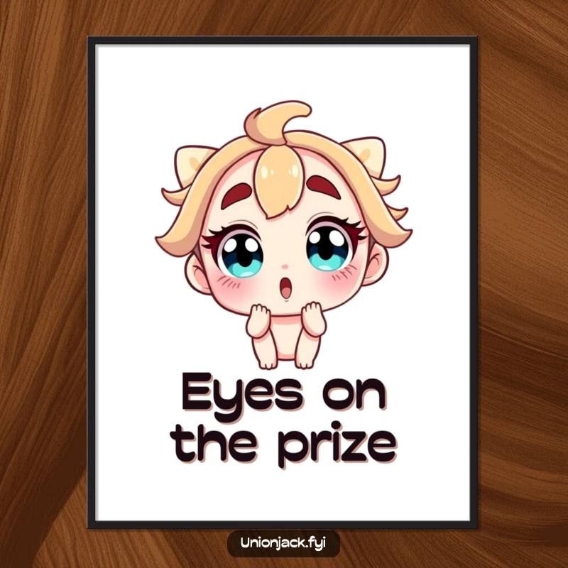 Funny digital art print of a character's face with wide, astonished eyes and raised eyebrows, capturing a moment of pure surprise.