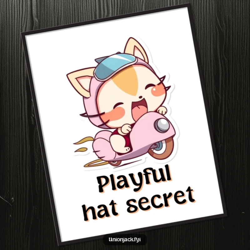 Funny digital art print of a character sticking its tongue out playfully from beneath a bowler hat, creating a humorous and cheeky art piece.