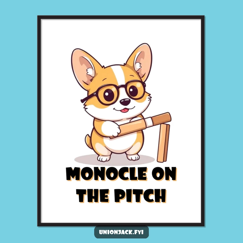 Funny Corgi Cricket Digital Art Print - Instant Dapper Decor Gift!