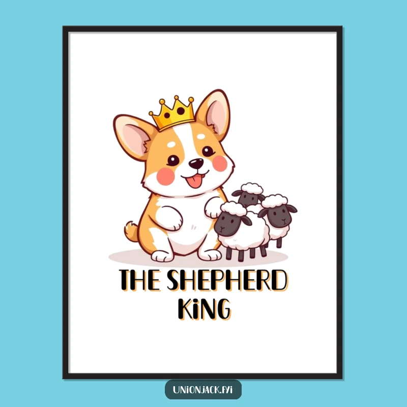 Funny Corgi Crown Sheep Herding Digital Print: Hilarious Royal Art