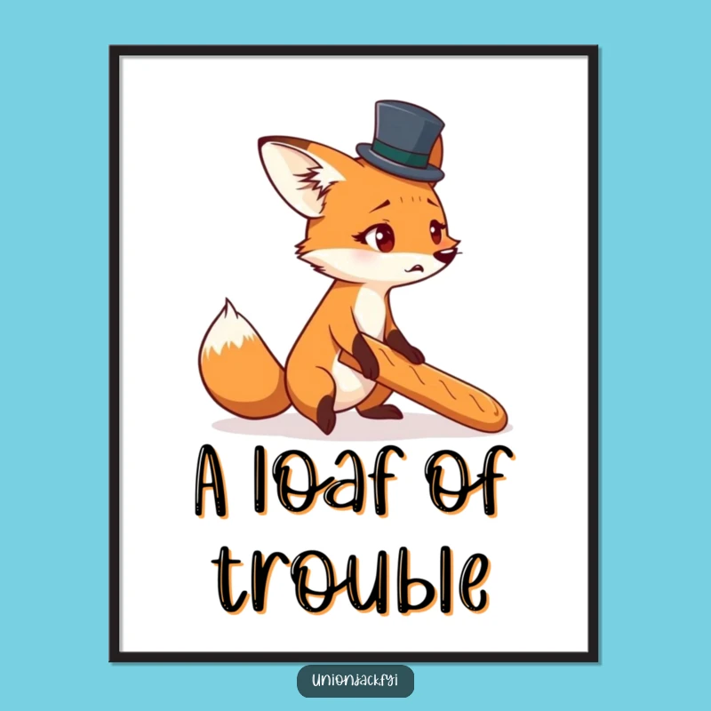 Funny Fox Top Hat Baguette Digital Print: Hilarious French Art