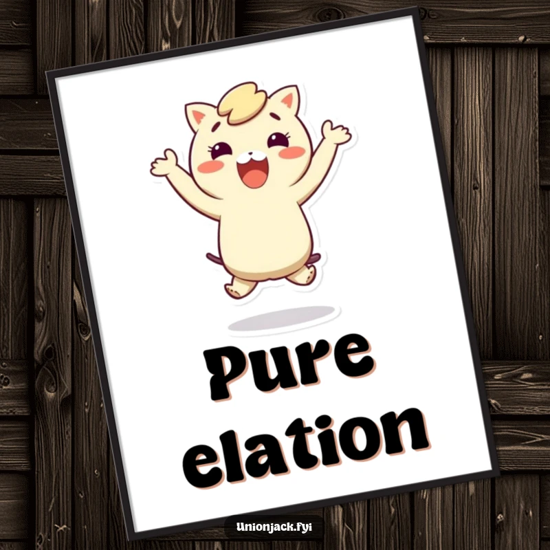 Funny digital art print of a character in a silly, joyful hop, perfect for instant wall decor.