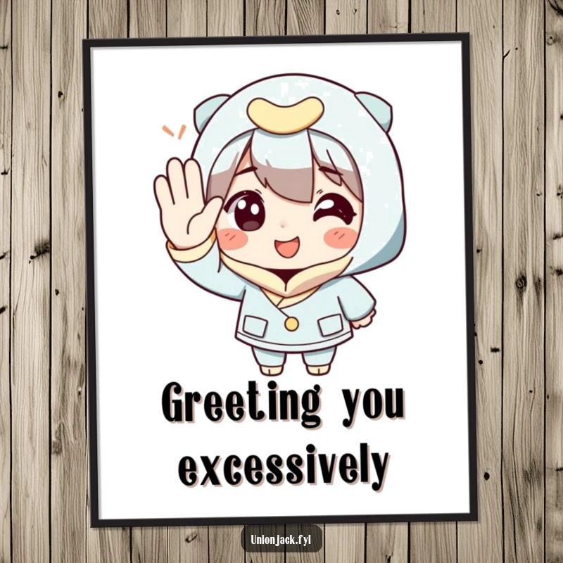Funny Digital Art Print: A character performs an exaggeratedly polite salute, embodying cheerful and friendly vibes.