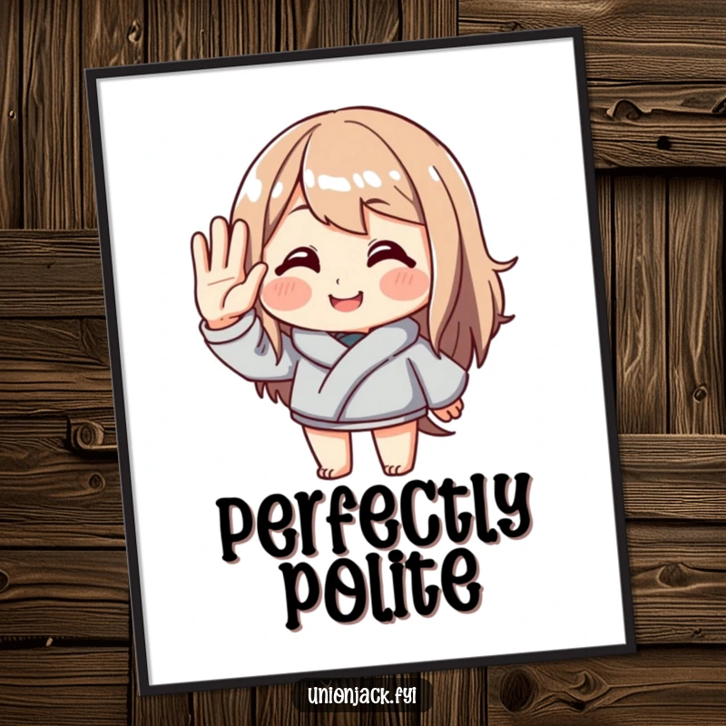 Funny digital art print of a character offering an exaggerated, polite salute with a friendly smile. Perfect for immediate download and adding humorous charm.