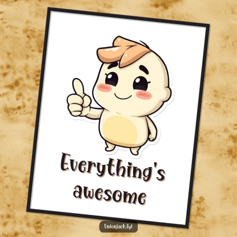 Funny digital art of a character giving a cheeky thumbs up, printable wall decor for humor and positivity.