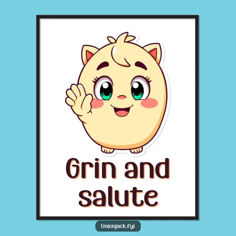 Funny Digital Art Print: Happy Character Salute, Instant Download Funny Gift
