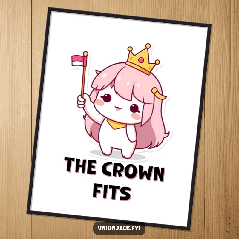 Funny Digital Art Print: Character with a small crown and flag, waving majestically, perfect for adding regal charm.