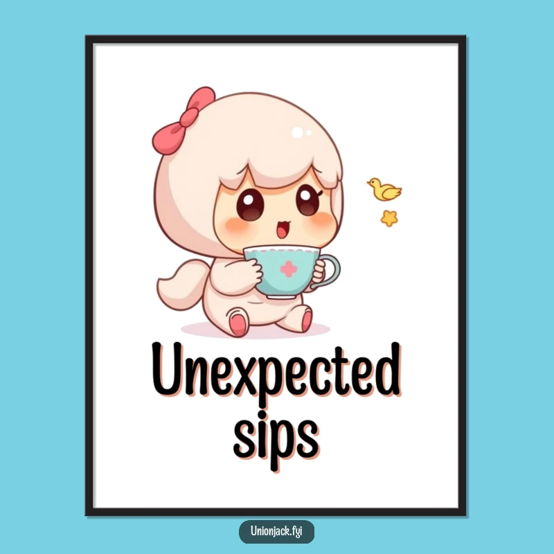 Funny Character Teacup Surprise Digital Art: Instant Whimsical Decor