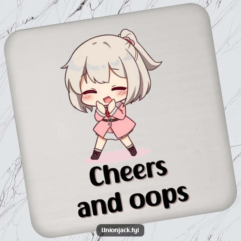 Funny drink coasters featuring a character comically tripping while attempting a posh curtsey, adding elegant humor and surface protection.