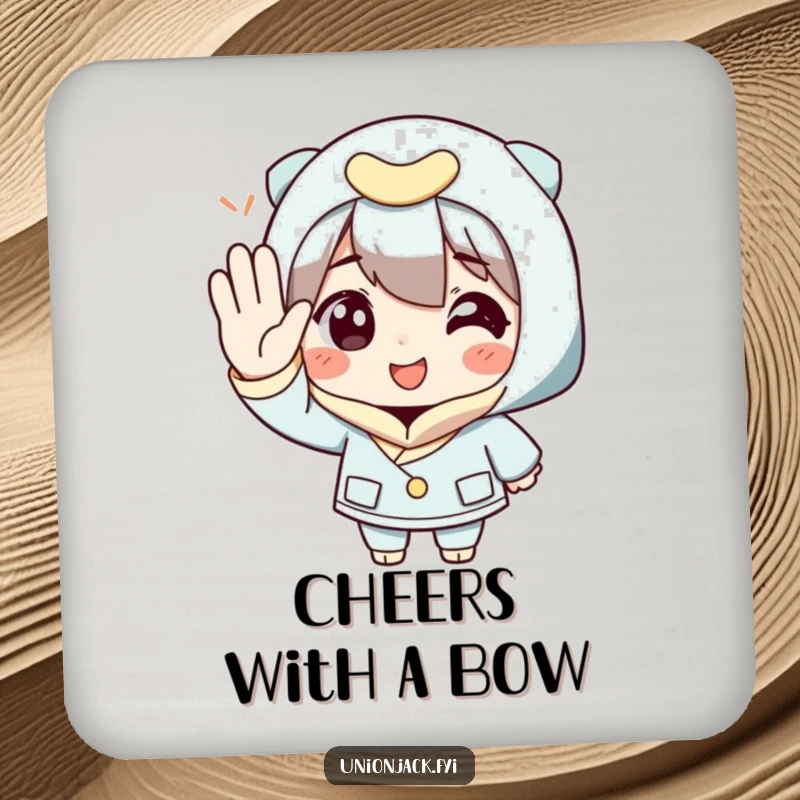 Funny Drink Coaster: A character offers an exaggeratedly polite salute, guarding against drink rings.