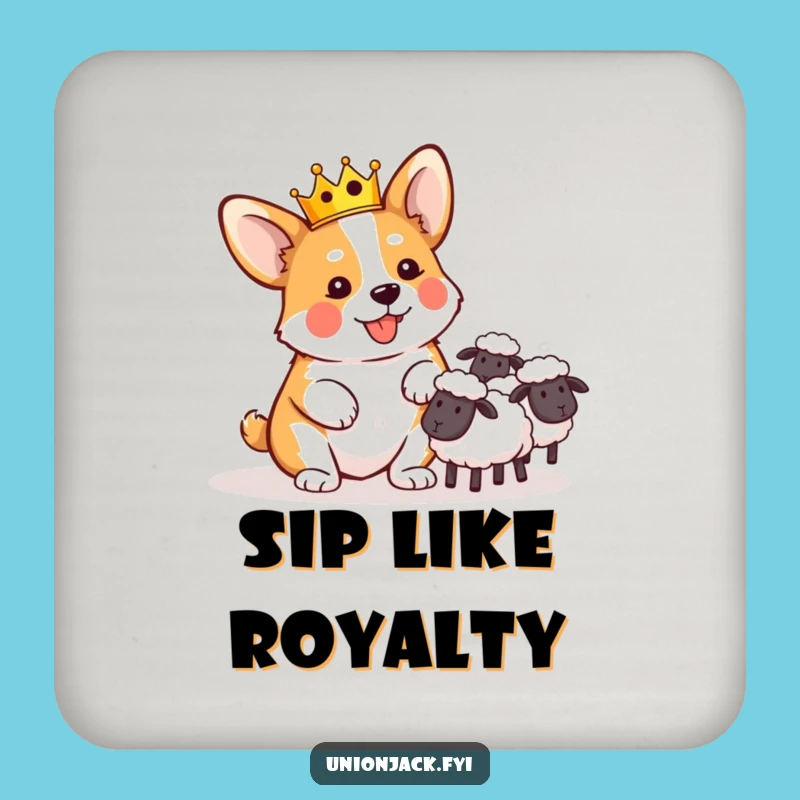 Funny Corgi Crown Sheep Herding Coaster: Comical Royal Protection