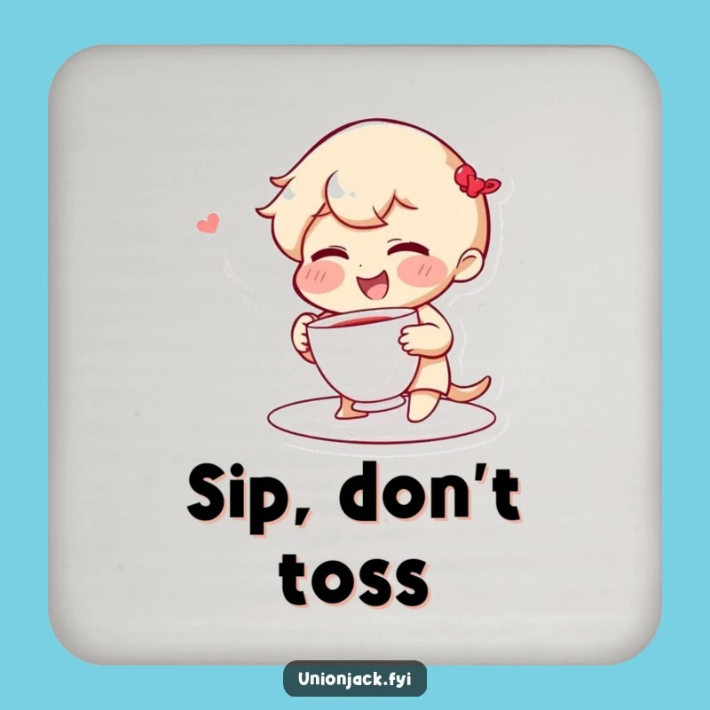 Funny Coasters: Giggling Character Tosses Teacup, Protects Surfaces Funny Gift