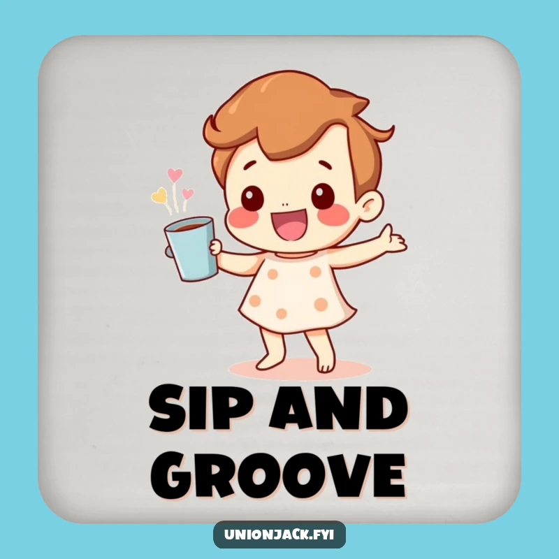 Table Funny Coaster: Happy Character Dance & Cuppa - Joyful Surface Protector