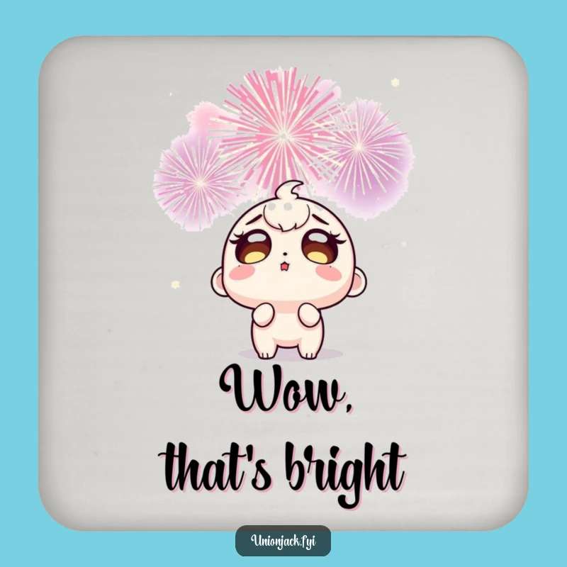 Funny Fireworks Drink Coaster: Wide-Eyed Character Protects Surfaces with Humor!