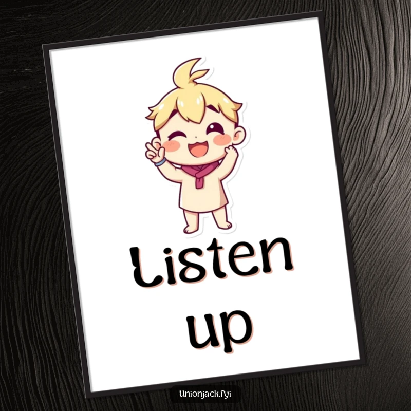 Funny poster with a character making a proud announcement gesture, ideal for celebratory wall art.