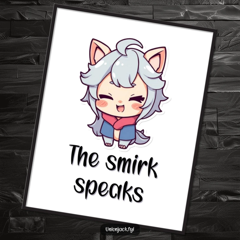 Funny poster showing a character with a playful smirk, giving a cheeky wink, embodying mischievous confidence and playful charm.