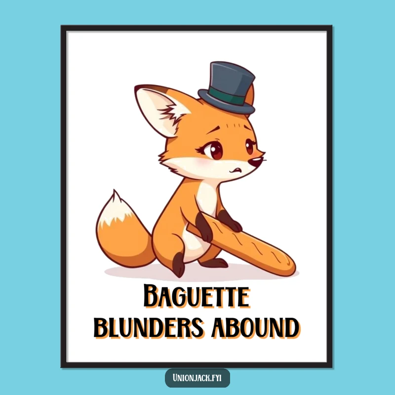 Funny Fox Top Hat Baguette Poster: Hilarious French Art Print