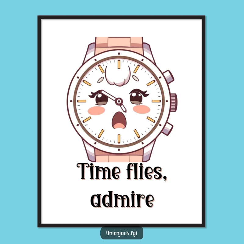 Funny Poster: Surprised Character Admires Watch Face, Whimsical Funny Gift Art