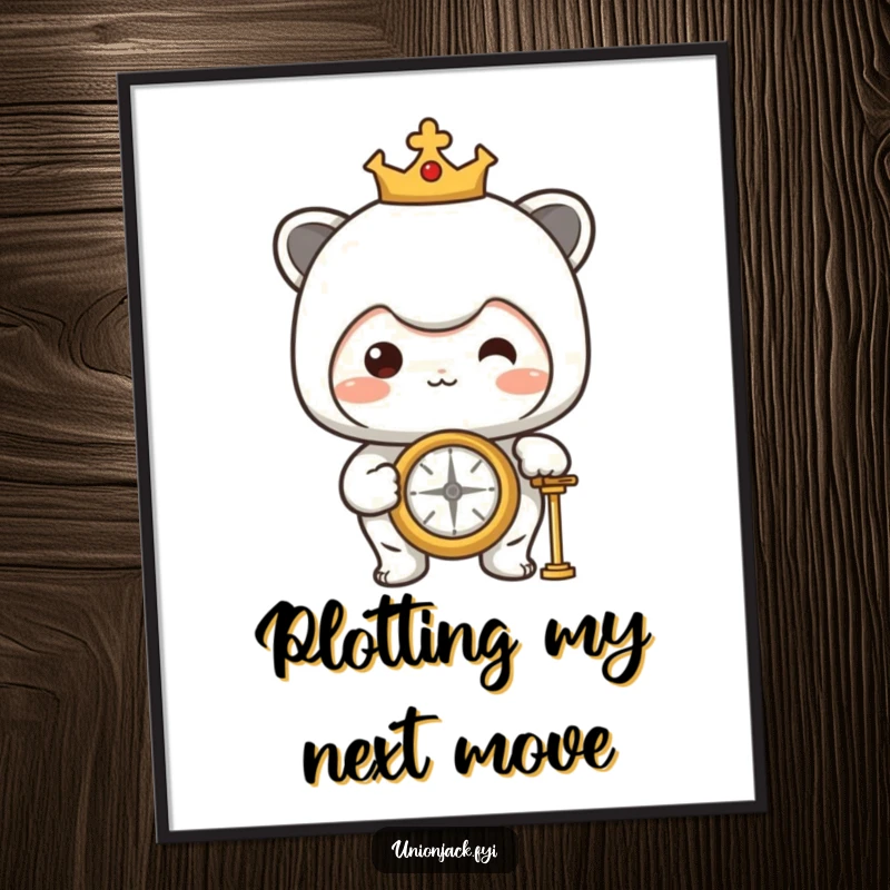 Funny Poster: Character proudly looking at a compass, inspiring adventure and direction with humorous wall art for explorers.