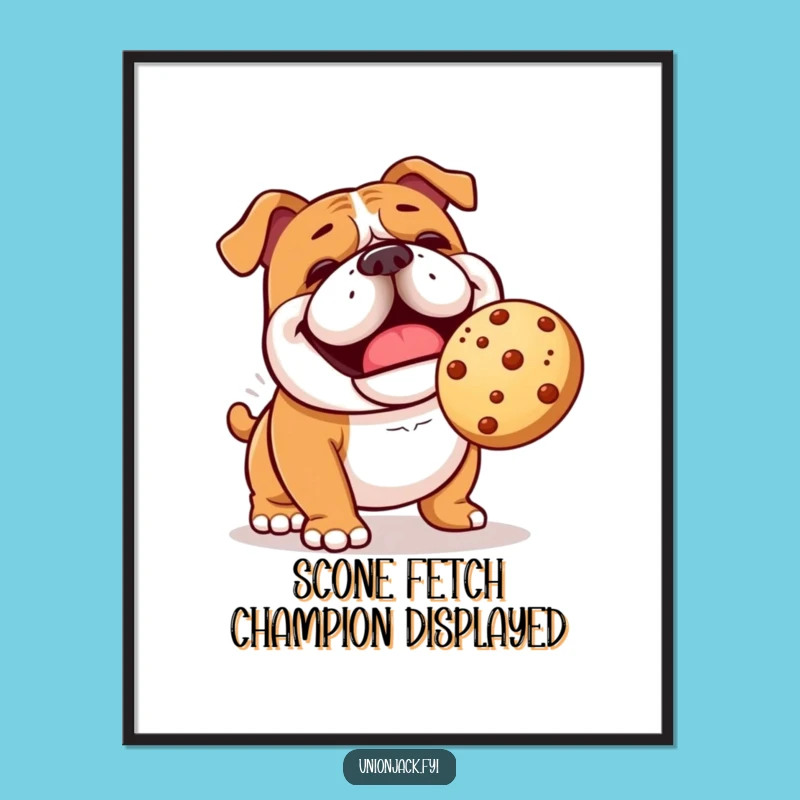 Funny Bulldog Scone Fetch Poster - Playful Wall Art