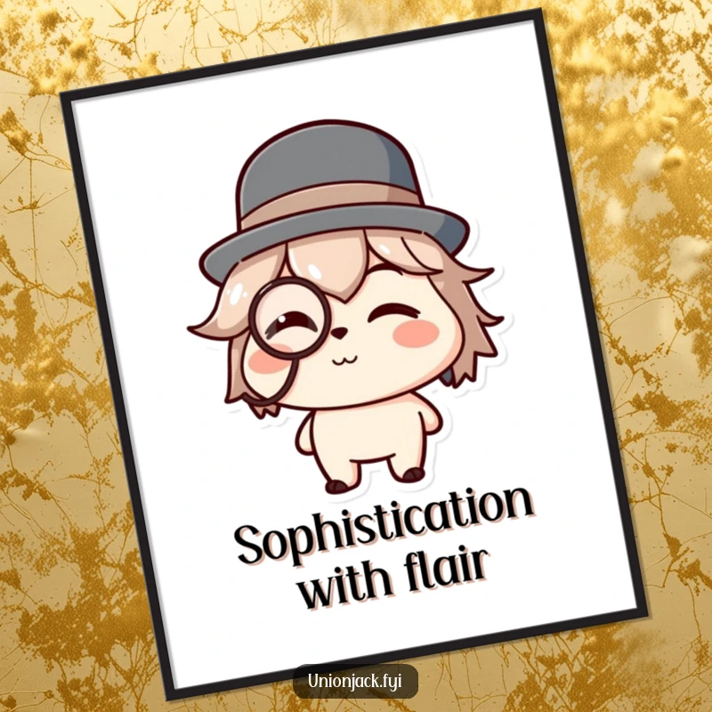 Funny poster featuring a character in a bowler hat and monocle, delivering a knowing, stylish wink for decorative appeal.