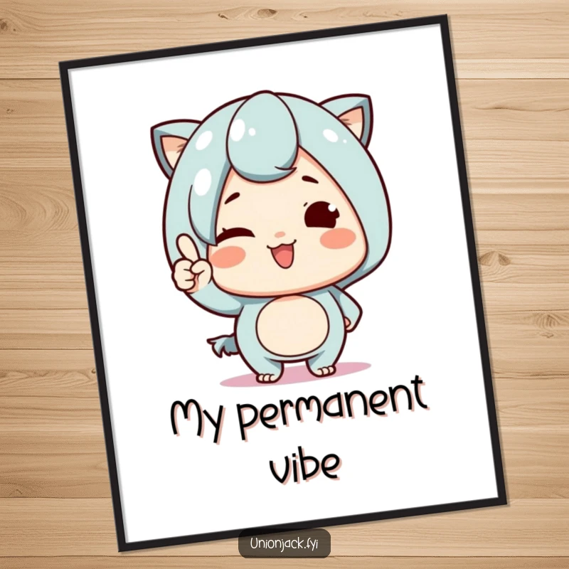 Funny Poster: Cute character giving a proud wink and subtle nod, adding a touch of playful confidence and charm to wall decor.