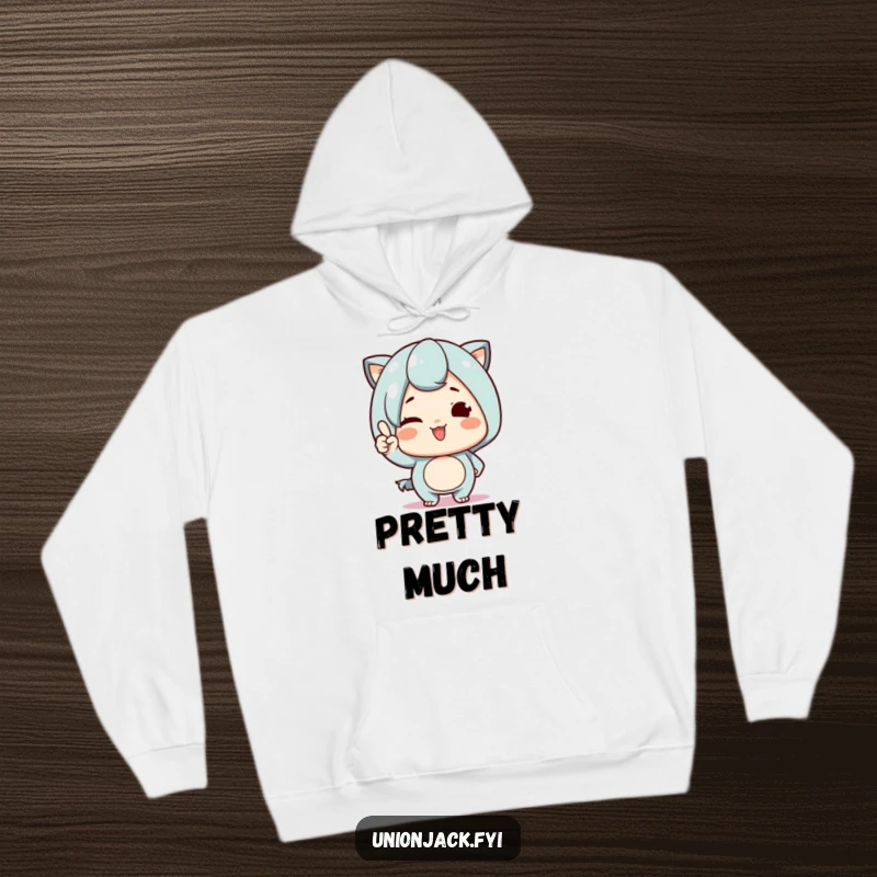 Funny Hoodie: Cute character displaying a proud wink and nod, offering warmth and a dose of playful confidence, ideal for relaxing.