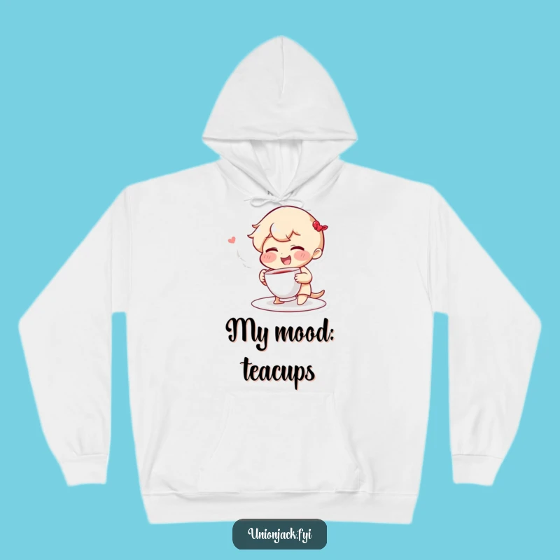 Funny Hoodie: Giggling Character Throws Teacup, Cozy and Comical Funny Gift