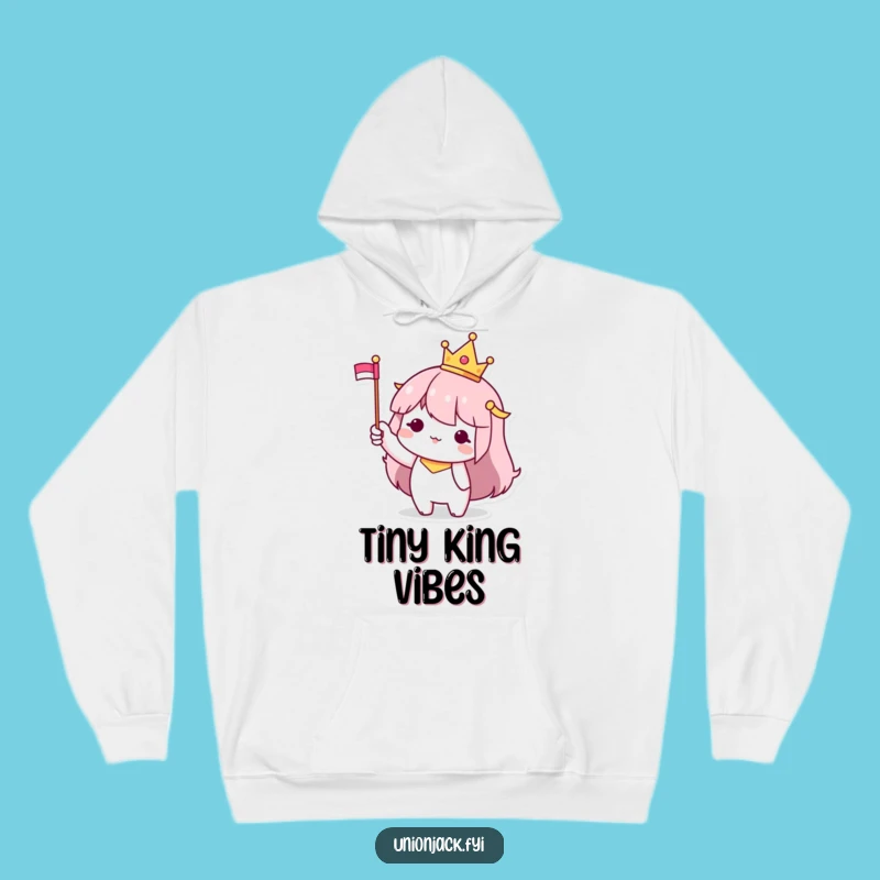 Funny Royal Hoodie: Tiny Crown Character with Flag - Cozy Comfort for Your Little Majesty, Perfect Funny Gift