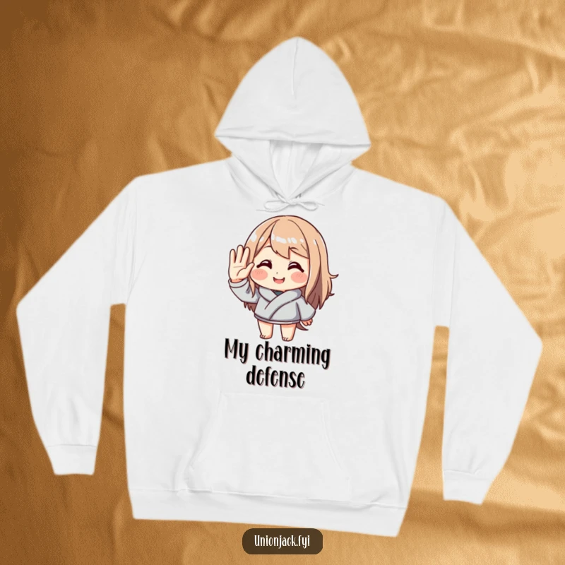 Funny hoodie featuring a character offering an exaggerated, polite salute with a genuine smile. Perfect for staying warm and spreading good cheer with humor.